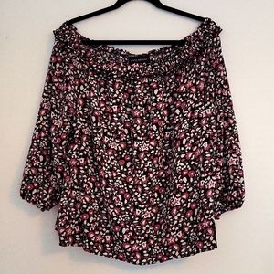 Lane Bryant black, white and purple mini floral print peasant top